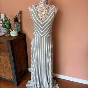 Elegant Gray Striped Maxi Dress